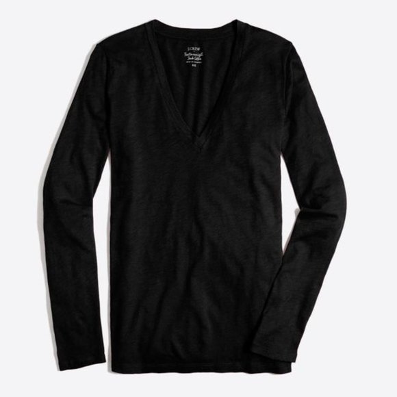 Featherweight Slub Cotton V-neck Long-sleeve Tee - Picture 1 of 2